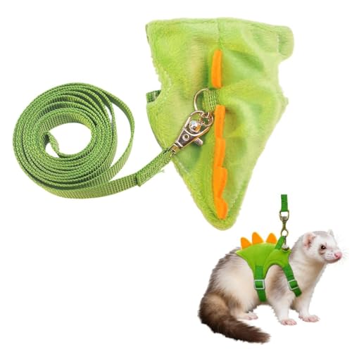 Ferret Harness and Leash Set Dinosaur Shaped Guinea Pig Leash Hedgehog Hamster Rat Harness Adjustable Ferret Stuff Hedgehog Accessories for Rabbit Bunny Teacup Chihuahua Mouse Small Pet, Green