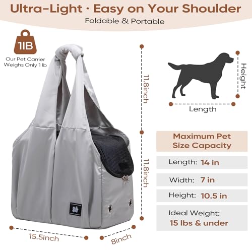 Dog Purse Carrier for Small Dogs, Cats, and Puppies – Soft-Sided Travel Pet Tote Bag with 4 Large Pockets, Foldable, Lightweight, Fits Pets up to 15 lbs, for Travel, Outings (Grey) - color: Grey