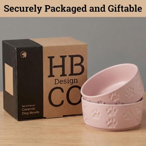 Ceramic Dog Bowl Set of 2 with Anti-Skid Base, 5.5"W x 2"H, 2 Cup Capacity | Thick Ceramic, Dishwasher Safe, Anti-Skid Rubber Base, 2 Cups per Bowl, Ceramic Food and Water Bowls Set of 2 for Small Dogs - color: Blush Pink, size: Small