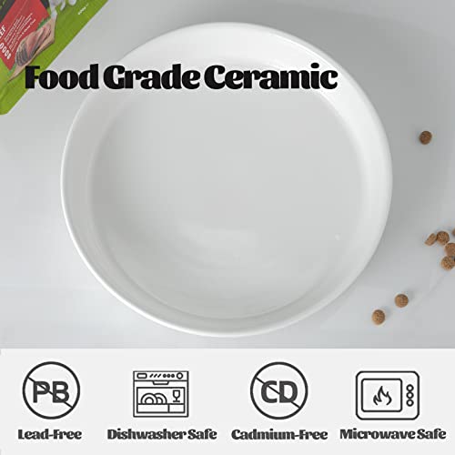 Shallow Dog Bowls, 10.5" Ceramic Large Food Plate for Small, Medium and Large Breeds, Non-Slip, Flat and Wide, Dishwasher Safe, Suitable for Dogs and Cats (White) - color: White, size: 10.5 inch