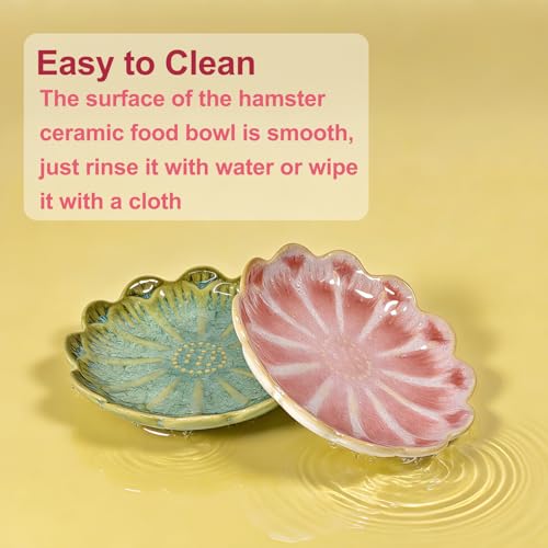 4PCS Ceramic Hamster Food Dish,Sunflower Guinea Pig Food Bowls | Rats Anti-Turning Feeding Dishes for Gerbils Mice 4.5in，Shallow Chew-Proof Bowl, Non-Slip Base, Easy to Clean - size: 4Pcs Sunflower