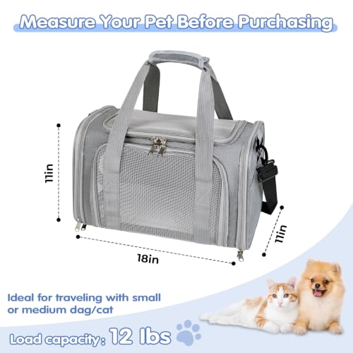 Cat,Dog Carrier for Small Medium Pet Carrier,Soft Sided Dog Bag Up to 12Lbs Puppy Carrier,Breathable Portable Foldable Airline Approved Pet Carriers for Travel (Grey)