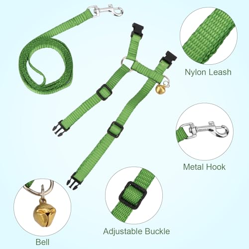 Hypeety Rabbit Harness with Leash Adjustable Nylon Vest for Small Animals | Adjustable 7.9-11.9'' chest, 7.1-10.3'' neck, escape-proof snap buckles, with bell lead for bunnies/guinea pigs/ferret, green - color: Green
