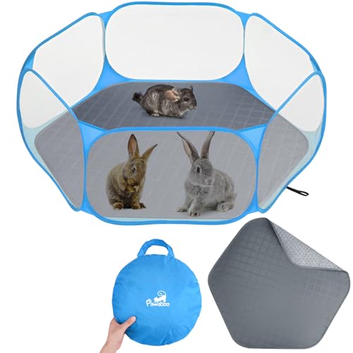 Pawaboo Small Animals Playpen with Pad, Blue+Gray | Waterproof, Reusable Pad, Portable Outdoor Yard Fence, For Chick/Kitten/Puppy/Guinea Pig/Rabbits/Chinchillas - color: Blue+Gray