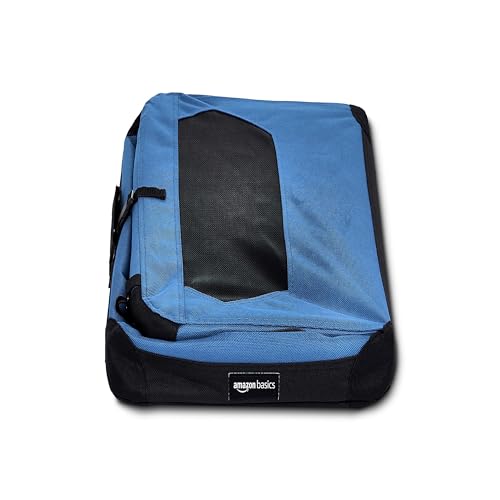 Amazon Basics Portable Soft Pet Dog Crate Carrier Kennel, Foldable, Washable, Up to 25 lbs, 26 x 18 x 18 inches, Blue - color: BLUE, size: 26.0"L x 18.0"W x 18.0"H