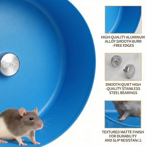 11.8" Aluminum Alloy Silent Hamster Exercise Wheel | Noiseless Running Wheel for Syrian Hamsters, Fancy Rat, Hedgehogs and Small Pets (Base-Black) - color: Blue