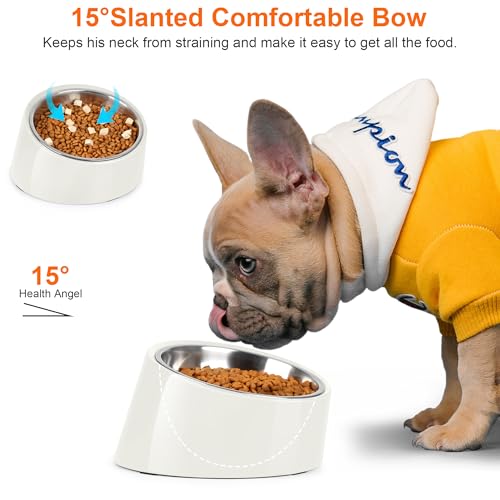 Tilted Dog Bowl Non-Slip & Non-Spill Pet Feeder with Elevated Detachable Melamine Stand, Easy to Get Food Dog Dish, L/300ml White - color: White, size: Large(300ml)