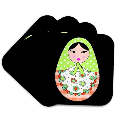 3dRose cst_58636_1 Cute Russian Matryoshka Nesting Doll Black Hair-Warm Colors Black-Soft Coasters, Set of 4