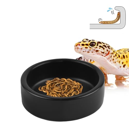 2 Pack Black Ceramic Reptile Food and Water Dish Anti Escape Bowl for Bearded Dragons Lizards Geckos and Leopards (Medium) - size: Medium