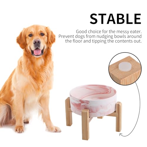 Raised/Elevated Ceramic Dog Bowl for Small Medium Sized Breeds,Dog Food Water Bowl with Stand,6 in Non Slip Heavy Pet Feeding Dish 3.6 Cups/ 850 ml /28 OZ Marble Pink - color: Marble Pink, size: 6 in