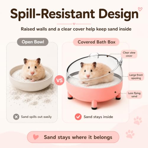 Meow&Woof Hamster Sand Bath Container, Large Sandbox Toilet Gerbil Batheoom, Tiny Chinchilla Dust Bathtub Sand Bath Box for Hamster Cage Accessories 5.2 Inch-Pink - color: Pink