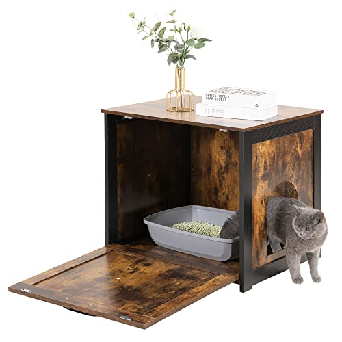Dwanton Cat Litter Box Furniture Hidden, Cat Litter Box Enclosure, Reversible Entrance Can Be on Left or Right Side, Indoor Cabinet, Wooden Washroom, End Table, Nightstand, Rustic Brown, 23.6" L - color: Rustic Brown, size: 23.6 x 19.7 x 21.7 Inches