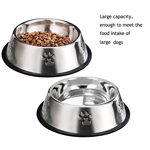 YUDANSI 2 Stainless Steel Dog Bowls, Dog Feeding Dishes, Doggie Plate Food Bowls with Rubber Base, Medium and Large Pet Feeder for Food and Water (L-28.8oz) - size: L-28.8oz