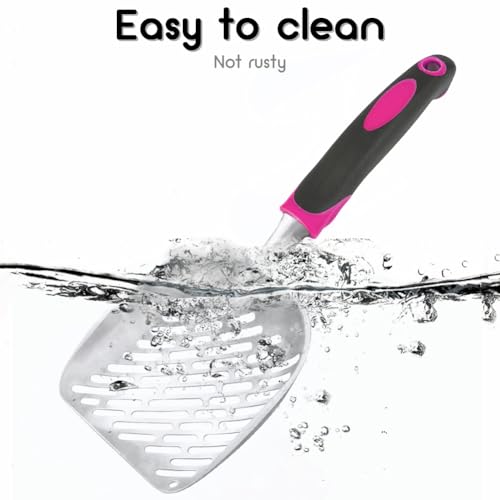 Cat Litter Scoop-Metal Cat Scooper-Long Handle Scoop,Cat Scooper-Poop Sifting-Mesh Shovel-Suitable for Cat Litter Box, (Rose Red)-Christmas - color: Rose Red, size: L