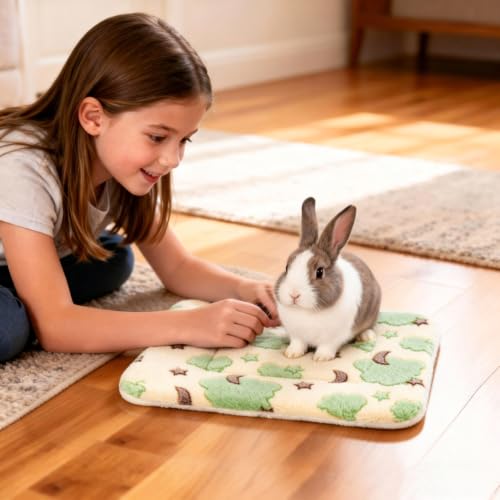 2 Pcs Bunny Bed, Washable Rabbit Bed, Double-Sided Fleece Sleeping Pad for Guinea Pig, Dwarf Rabbit, Chinchilla, Ferret, Hamster, Warm Small Animal Cage Mat, 13x10in, Yellow Star & Moon - color: Yellow Star & Moon