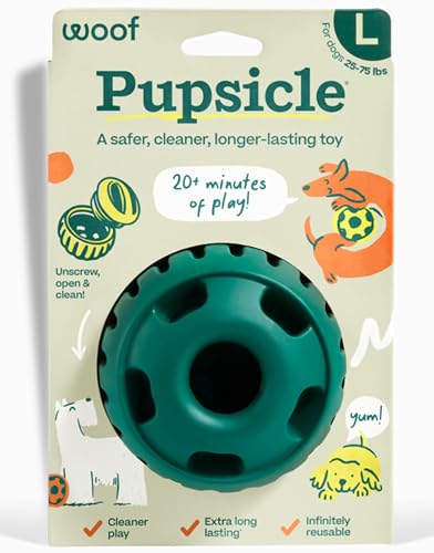 WOOF Pupsicle Interactive Dog Ball Toy for Dogs 25-75 lbs - Green | Long-lasting enrichment toy for medium/large dogs, easy-fill design, low-mess play, made of natural rubber, easy to clean - color: Green, size: Large
