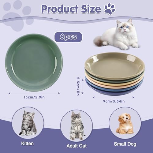 6 Pack Cat Food Bowl, Ceramic Cat Bowls, Anti Whisker Fatigue Cats Bowl Set | 5.5 Inches Shallow Wide Kitten Plates for Food and Water (CaiSe-B) - color: CaiSe-B