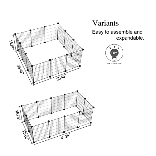 C&AHOME Pet Playpen, Small Animals Supplies, 12 Panels, 12" × 15" Black | Exercise Playpens Cage, C Grids Portable Yard Fence Indoor, Guinea Pigs, Puppy Pet Products, DIY Metal - color: Black, style: 12 Panels