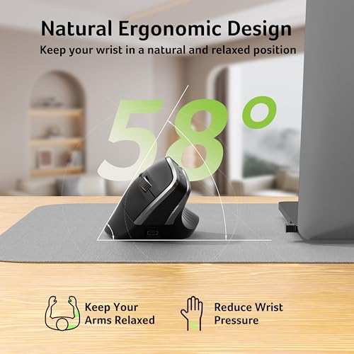 Acer Ergonomic Mouse Wireless, Vertical Computer Mouse for Laptop, PC | Office Ergo Mice Rechargeable for Medium to Large Sized Hands, 58° Tilt, 2.4G USBA Receiver, 800/1200/1600 DPI, 6 Buttons - size: Large