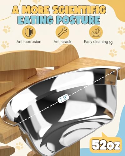 Jovrun Elevated Dog Bowls, Adjustable Raised Dog Bowl Stand for Medium Large Size Dogs, 15°Tilted Elevated Dog Bowls, Durable Bamboo Dogs Feeder with 2 Stainless Steel Bowls and Non-Slip Feet - color: Bamboo, size: 6.8″-13.4″For Medium and Large Dogs