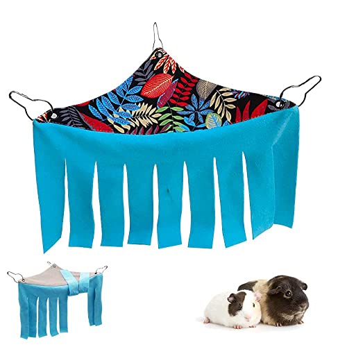 RIOUSSI Guinea Pig Hideout Hideaway Corner Fleece Toys Cage Accessories | Reversible Sides | Soft Fleece Fabric | Come with Hooks | Guinea Pig Hammock for Small Animals | Black Leaves, Triangle - color: Black Leaves