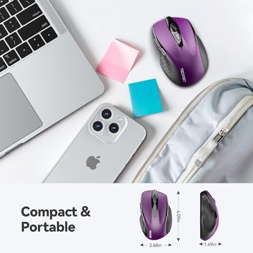 TECKNET Wireless Mouse Rechargeable, 2.4G Computer Mice with USB-A Receiver | 2.4G Connection, 800mAh Battery, 3X Faster Charging, Silent Click, 6-Level 4800 DPI, Ergonomic Design for All-day Comfort - color: Purple