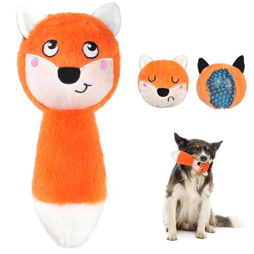 Fida Squeaky Dog Toys for Aggressive Chewers, 3 in 1, Tough Dog Ball | Dog Chew Toys with 3 Layers, to Keep Them Busy, Interactive for Small, Medium and Large Dogs, Gift Box, Fox - color: Orange Fox