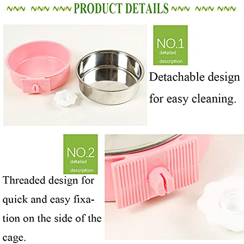 kathson Crate Dog Bowl, Removable Stainless Steel Hanging Pet Cage Bowl Food & Water Feeder Coop Cup for Cat, Puppy, Birds, Rats, Guinea Pigs 4pcs(2×Blue,1×Pink,1×Green) - color: 2×Blue, 1×Pink, 1×Green, size: 4 PCS