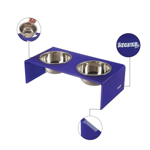 DBL2001F Keaton 7.5" Medium/Large Modern Acrylic Rectangular Elevated Pet Feeder with 54oz 2-Stainless Steel Bowls, Purple/Chrome - color: Purple/Chrome, size: 54 Ounces (7.5" Cups 2-Pack)