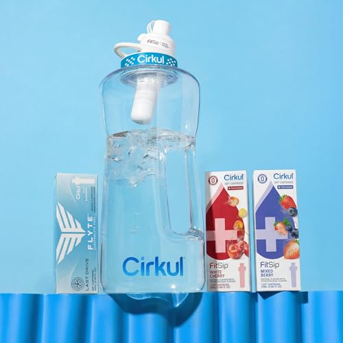 Cirkul 62oz Plastic Half Gallon Water Bottle with Handle - Large Reusable Gym Water Bottle & Leak Proof Lid - 3 Electrolyte Flavor Cartridges Included (FitSip Mixed Berry, FitSip White Cherry, Flyte Last Drive) - size: 62oz. Bottle + 3 Cartridges