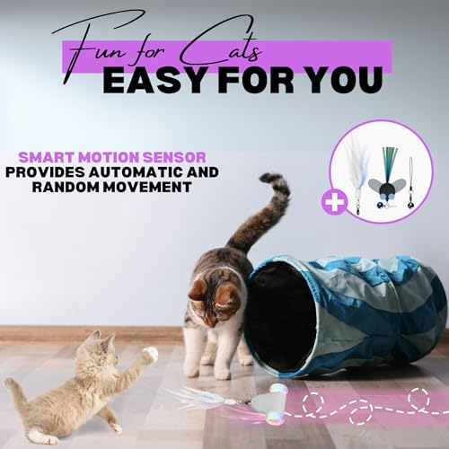 Rolling Rover – Interactive Cat Toy with RGB Wheels, Automatic Moving Mouse-Shaped Design, Feather Butterfly and Bell Attachments, Smart Motion Activated for Indoor Cats & Kittens (Pink) - color: Pink