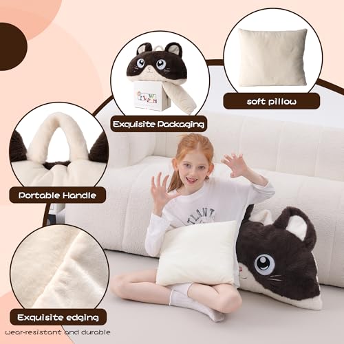 70" 4.2lbs Kids Sleeping Bag with Pillow Brown Cat Toddler Nap Mat | Sleep Sack 2-in-1 Sleeping Mat&Blanket Washable Rolls Up W/Handle For Daycare Kindergarten Thick Soft & Portable In Gift Box - color: Cat-Brown