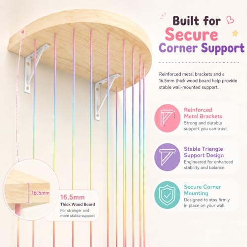Stuffed Animal Storage Hammock Wooden Half Circle Design Wall Hanging Plush Toy Organizer for Kids Room Decor, Plush Net Hammock Playroom Nursery Stuffed Animal Corner Net Shelf - style: Rainbow semicircle