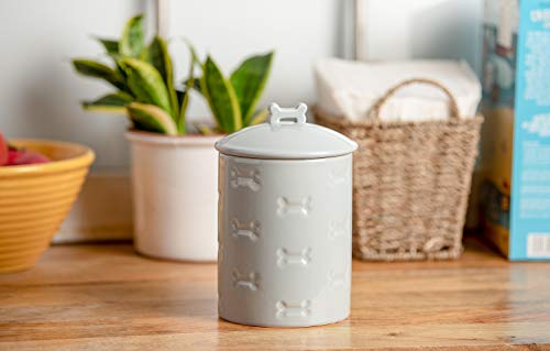 Ceramic Pet Treat Jar with Airtight Lid for Dogs, Cats, Puppies and More, Chic Kitchen Countertop Container for Cookies, Biscuits and Treats (Manor, Grey, 1.4 Qt) - color: Grey