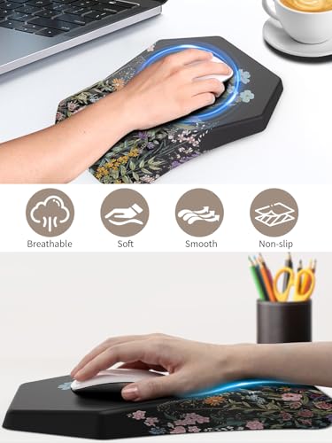 3-in-1 Ergonomic Keyboard Stand with Wrist Rest & Mouse Pad Set, Flower | Comfy Keyboard Riser Holder Soft Mousepad with Massage Design, Memory Foam and Non-Slip PU Base for Pain Relief - color: Black Flower