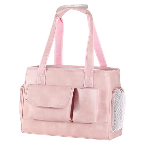 Dog Carrier Purse, Fashion Leather Pet Carrier Bag, Airline Approved Soft Sided Cat Travel Tote Bag with Pockets Pink - color: Pink