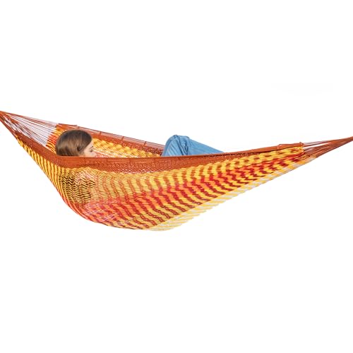 Handwoven Rope Mayan Hammock for Outside, 600 lbs Capacity | 2 Person, Portable Carrying Bag, Easy-Used Tree Straps, Carabiners, Soft Fabric, Patio (Sunset, X-Large) - color: Sunset, size: X-Large