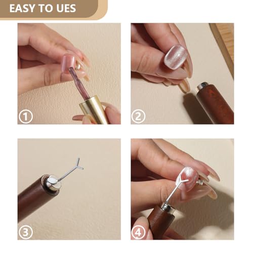3 in 1 Cat Eye Nail Magnet Tool Set, Wooden Handle Cat Eye Gel Nail Polish Magnet Pen with 4 PCS Rabbit Shape Nails Magnetic 2 PCS Y Shape Clippers Heart Magnetic, Nails Art DIY Tool at Home - color: 7pcs