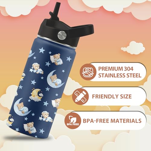 Cute Bears Water Bottle Gifts for Boys Girls, 16 oz Water Bottle with Straw | Bear Cup Stainless Steel Insulated Tumbler, Bear Gifts for Birthday Christmas Holiday - color: Bear