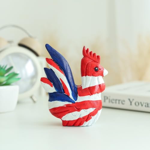 Hand Carved Wooden Rooster Figurine, Rustic Farmhouse Home Decor, Wooden Animal Sculpture, Unique Gift for Rooster Lovers (Vingtage White/Red/Blue Rooster) - color: Vingtage White/Red/Blue Rooster