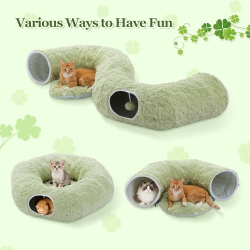 PEQULTI Cat Tunnel with Bed for Indoor Cats, Cat Play Donut Tunnel with Washable Soft Plush Mat, Round Tube Toys Cute Tube for Kittens, Puppies, Rabbits and Ferrets, Green - color: Green