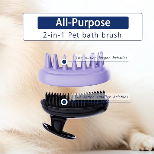 All-purpose Dog Shampoo Bath Brush,Pet Grooming & Soothing Massage Silicone Brush,Fits Ergonomically in the Hand for Long Short Haired Dogs and Cats(Black Purple) - color: Black Purple