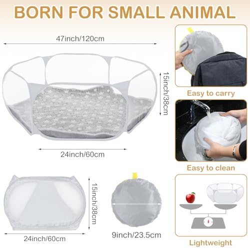Hamster Playpen with Mat Small Animal Cage Tent Breathable Transparent Guinea Pig Playpen Waterproof Portable Yard Fence Mat Foldable Exercise Playpen Outdoor Indoor (Gray,Star) - color: Gray