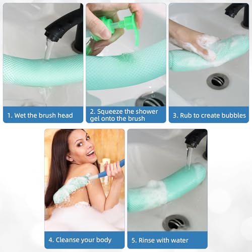 Shower Back Body Brush with Long Handle，15.35"Back Scrubber for Men & Women | Body Brush for Bath with Anti Slip Long Handle,Exfoliating Mesh Sponge Body Scrubber, Removable Curved Back Scrub Brush - size: Black+Pink Handle