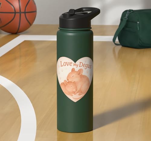 Love My Degus Heart Degu Lover Stainless Steel Insulated Water Bottle - color: Dark Green
