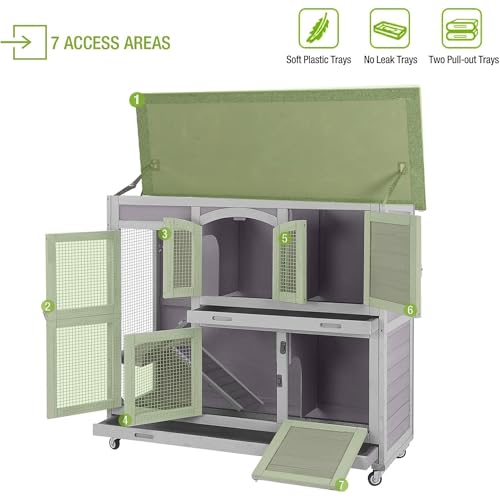 GUTINNEEN Guinea Pig Cage 2-Tier Indoor Outdoor Rabbit Hutch with Wheels, Leakproof Tray, Easy Clean Small Animal Habitat for Bunny, Hamster, Hedgehog, Ferret, Home & Garden Use - color: Grey, size: 44.0"L x 20.0"W x 41.5"H
