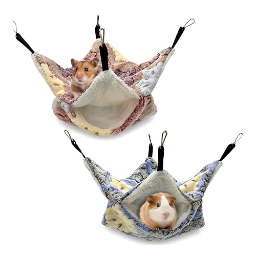 2 Pack Guinea Pig Hammock, Rat Hammock, Double Layer Bed | Cozy double-layer fleece hammock for rats, guinea pigs & more. Warm hideout, sturdy hooks, washable cage accessories.
