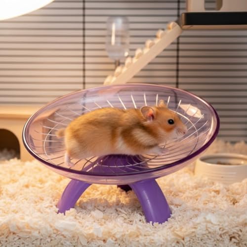 POPETPOP Silent Hamster Running Wheel 7.08 Inch Exercise Saucer with Low Noise and Smooth Edges for Small Pets Like Hamsters Gerbils Hedgehogs - color: Violet