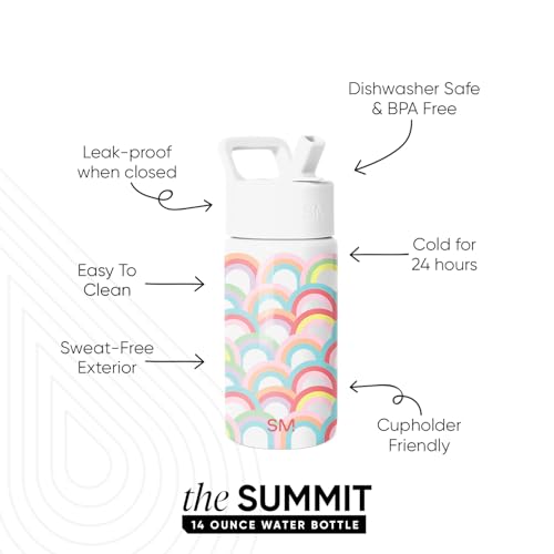 Simple Modern Kids Water Bottle & Toddler Cup | 14oz | Rainbows | Insulated Stainless Steel Toddler Water Bottle, Kids Tumbler with Straw | Spill Proof for School, Girls, Boys | Rainbow Spark - color: -Rainbow Spark, size: 14 Ounces