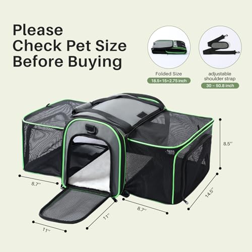 Gardner Pet Expandable Cat Carrier Airline Approved (18x12x12 in), 2-Side Square Extension Pet Travel Carrier for Medium Cats up to 15 lbs, Mesh Soft-Sided Cat Carrier Bag - size: 18.1"L x 11.8"W x 11.8"H